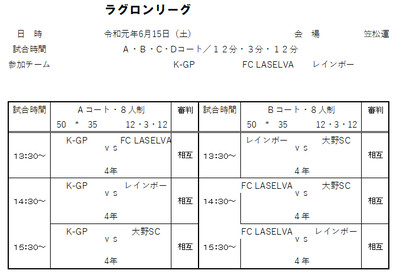 2019年度 6月15日（土）ラグロンリーグU-10　笠松運動公園グランド