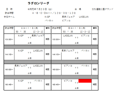 2019年度 7月20日（土）ラグロンリーグU-10　笠松運動グランド