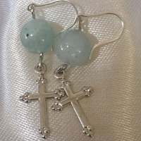アクアマリンシルバークロスピアス(925SV)